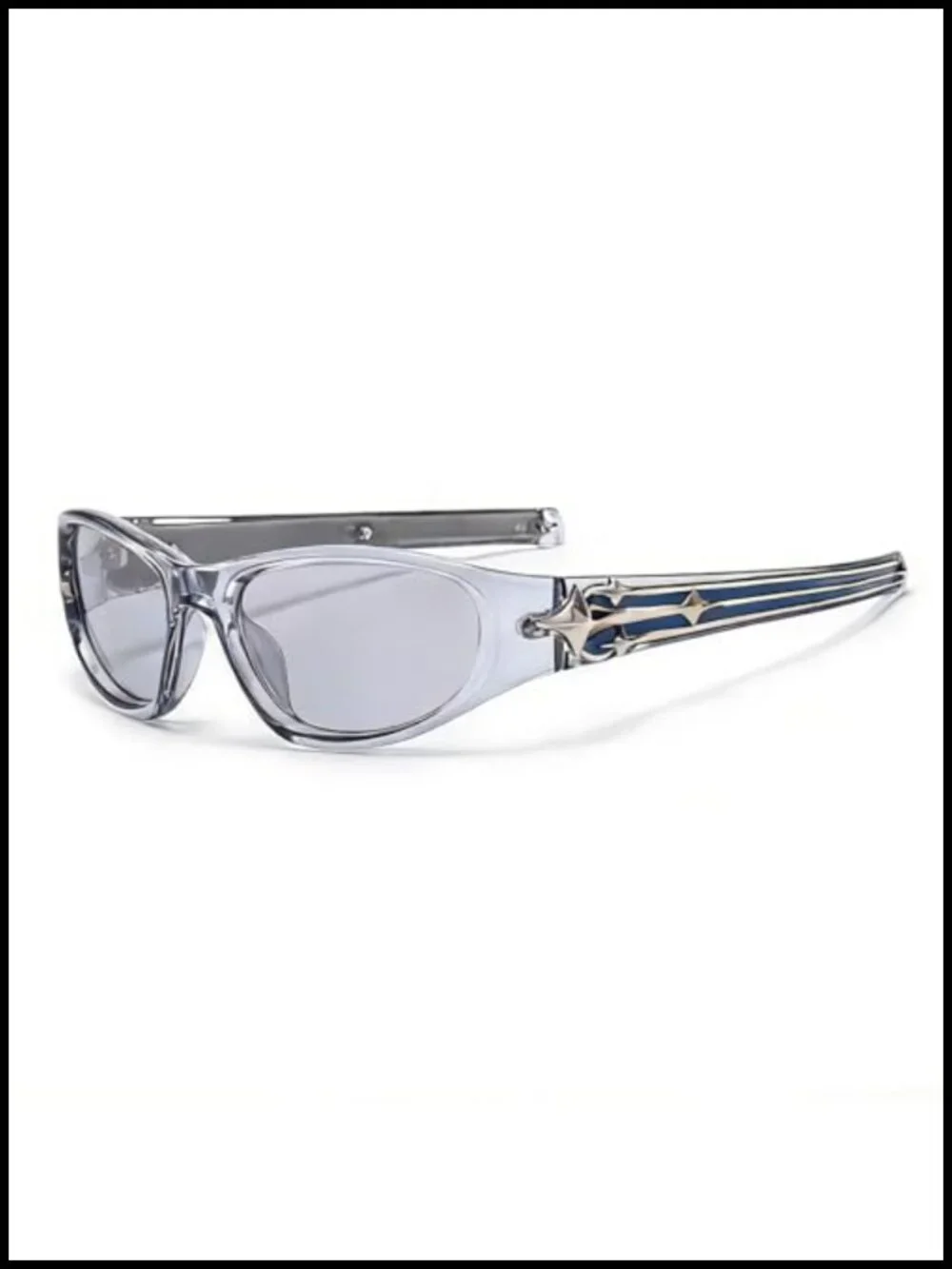 Y2K Wrap Around Sunglasses Retro Punk Star Temple UV400 Protection